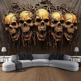 Trippy Skulls Hanging Tapestry Wall Art Large Tapestry Mural Decor Photograph Backdrop Blanket Curtain Home Bedroom Living Room Decoration