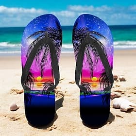 Unisex Tropical Sunset Flip Flops – Vibrant Beach Sandals with Palm Tree Print for Summer, Pool and Vacation Wear