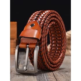 Ceinture tressée en cuir véritable pour homme - design tressé vintage avec boucle en métal, ceinture de mode réglable pour tenue décontractée, professionnelle