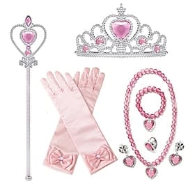 Kids Girls' Princess Dress Up Set Gloves Necklace Jewelry Set Tiara Princess Sweet Party Birthday Heart Pink Blue