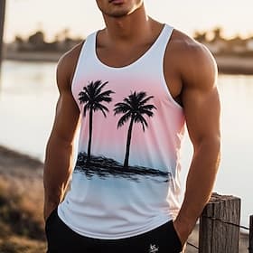 Homme Débardeur Sous-Vêtements T-shirt sans manches Sans manches Col ras du cou Été Cocotier Sports Mode Confortable Imprimé Occasionnel Plage Salle de sport B