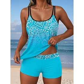 Tankini Femme 2 Pièces Maillot de Bain Boho Shorts Dos Nu Vacances Plage Vêtements Ombre Graphique Décolleté U Sans Manches