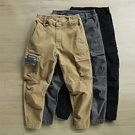 Men's Cargo Pants Cargo Trousers Buttons Elastic Waist Multi Pocket Plain Comfort Wearable Casual Daily Holiday Sports Fashion Black Khaki