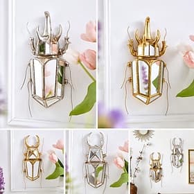 Resin Gold and Silver Stag Beetle Sculpture, Home Decor Craft, Wall Hanging with Mirror Inlaid Surface, Unique Design for Insect Lovers, Collectible Item for F