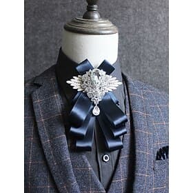 Men's Rhinestone Ribbon Brooch Tie Accessory, Vintage Aristocratic Style, for Grooms and Formal Wedding Styling