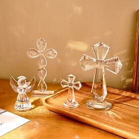 Heart Angel and Cross Prism Crystal Ornament, Decorative Sun Catcher, Glass Desk and Window Decor for Office, Study, and Display Window