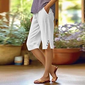 Women's Capri Pants Slacks Summer Shorts 100% Cotton Streetwear Casual Calf-Length Natural Plain Pocket Breathability Soft Comfortable Micro-elastic Casual Dai