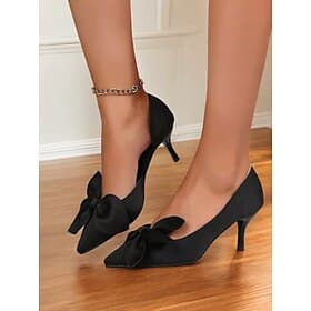 Women's Elegant Red Satin Bow Pointed-Toe Heels – Classic Stiletto Pumps for Weddings, Parties, and Formal Events
