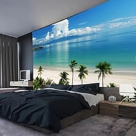 Landscape Ocean Palm Trees Hanging Tapestry Wall Art Large Tapestry Mural Decor Photograph Backdrop Blanket Curtain Home Bedroom Living Room Decoration