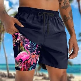 Men's Flamingo Bird Lined Shorts 2 in 1 Board Shorts Swim Shorts Mid Waist Hawaiian Vacation Holiday Beach Wear Side Pockets With Compression Liner Elastic Dra thumbnail 3