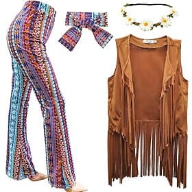 Retro Vintage 1960er 1970er Cosplay Kostüm Outfits Hippie Kostüm Damen Karneval Maskerade Leistung Party Pride Parade Erwachsene Weste Hose Stirnband