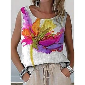 Women's Tank Top Print Floral Stylish Modern Sleeveless Crew Neck Regular Tops Daily Holiday White Yellow Purple Summer