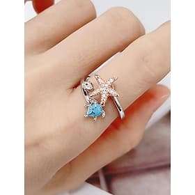Adjustable Starfish  Sea Turtle Ring – Ocean-Themed Rotatable Crystal Ring, Silver  Rose Gold Beach Jewelry for Women  Girls, Stylish Summer Accessory for Vaca