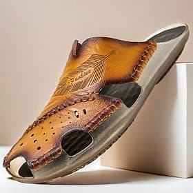 Sandalias de exterior de piel sintética para hombre con suela resistente y diseño transpirable: calzado cómodo para senderismo y uso informal.