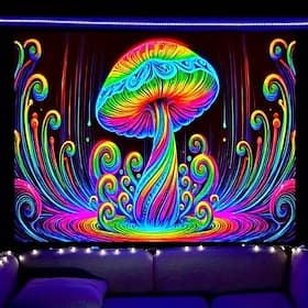 Blacklight Tapestry Glow in the Dark Glow Party UV Reactive Trippy Misty Mushroom Nature Landscape Hanging Tapestry Wall Art Mural for Living Room Bedroom