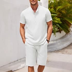 Homme Deux pièces Ensemble Chemise Ensemble été Et Set Uni Quotidien Vacances Sortir Col Manche Courte Pantalon Court Été Mode Occasionnel Confortable Vêtement