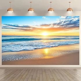 Landschap Strand Zonsondergang Hangtapijt Wanddecoratie Groot Tapijt Muurschilderij Decor Fotografie Achtergrond Dekentje Gordijn Huis Slaapkamer Woonkamer Ver
