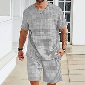 Hombre Tracksuit Conjunto de atuendo Bermudas Cuello Barco Exterior Diario Deportes Bolsillo Correa 2 Piezas Plano Negro Blanco Caqui Poliéster Ropa de Deporte