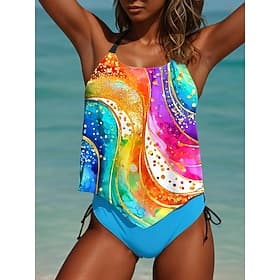 Dames Tankini 2-delige Badkleding Cheeky Rugloos Vakantie Strandmode Ombre U-hals Mouwloos Badpakken