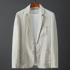 Men's Linen Blazer Sport Coat Casual Daily Beach Wedding Fashion Lightweight All Seasons Cotton Linen Solid Colored Basic Single Breasted Two-button Blazer Whi