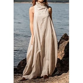 Damen Langes Kleid Maxikleid Kleider in Leinenoptik Shiftkleid Sommerkleid Mode Klassisch Modern Urlaub Ausgehen Wochenende Normale Passform Einfach Ärmellos R