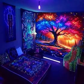 Arazzo blacklight che si illumina al buio festa luminosa reattivo UV albero della vita arazzo psichedelico nebbioso paesaggio natura arazzo da parete arte mura