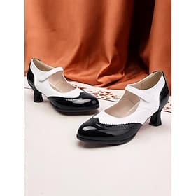 Women's Vintage Gatsby Red and White Mary Jane Heels-Classic 1920s-Inspired Brogue Shoes for Retro Fashion, Dance, and Special Occasions