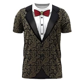 Men's Tuxedo Costume T Shirt Short Sleeve T shirt 3D Print Crew Neck Shirt Exaggerated Designer Party Holiday Club Black Summer Spring Clothing Apparel S M L X