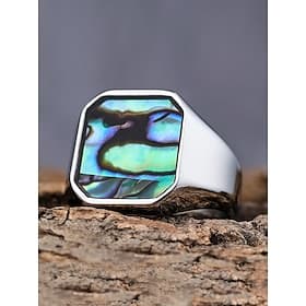 Men's square streamer shell stainless steel ring, gold and silver, fashionable and individual, suitable for daily vacation wear and casual gatherings