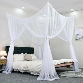 Mosquito Net Bed Canopy, 4 Corner Post Canopy Bed Curtains with 4 Hanging Hooks, 30ft Tether and 4 Tassel Hanging Pendants for Full/Queen/King Size