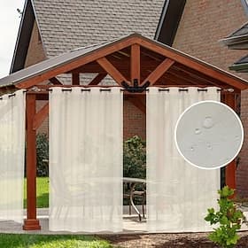 Rideau extérieur pour terrasse, rideaux semi-transparents aspect lin blanc, voile filtrant la lumière imperméable, rideaux à œillets extérieurs pour pergola, b