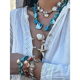 Boho Beach Starfish Necklace – Handmade Blue Stone  Shell Pendant Jewelry for Women, Ocean-Inspired Statement Necklace for Summer, Vacations  Resort Wear