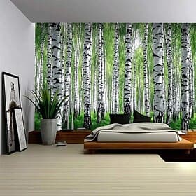 Landscape Forest Hanging Tapestry Wall Art Large Tapestry Mural Decor Photograph Backdrop Blanket Curtain Home Bedroom Living Room Decoration Birch Trees