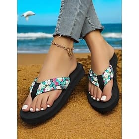 Women's Floral Print Flip Flops – Comfortable Beach Sandals with Soft Cushioned Sole for Summer, Vacation, and Casual Wear