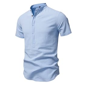 Men's Shirt Blue White Beige Long Sleeve Solid Color Standing Collar Casual Outdoor Buttons Clothing Apparel Daily Casual Daily Leisure