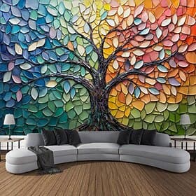 Tree of Life Hanging Tapestry Wall Art Large Tapestry Mural Decor Photograph Backdrop Blanket Curtain Home Bedroom Living Room Decoration Stained Glass Style