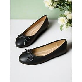 Classic Bow Ballet Flats for Women - Comfortable Round-Toe Slip-On Shoes for Office  Everyday Wear
