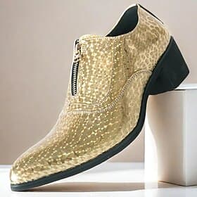 Men's Gold Textured Ankle Boots - Exotic Snake Print Faux Leather Lace-Ups for Prom and Special Events