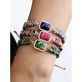 Handmade Colorful Natural Stone Bracelet – Bohemian Beaded Wrap Bracelet with Rhinestone Charm, Adjustable Fashion Jewelry for Women, Perfect for Gifts, Partie