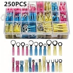250Pcs/Set Premium Heat Shrink Wire Connectors - Butt Terminals for Marine and Automotive Applications - Insulated Crimp Terminal Set with Seal Electrical Conn