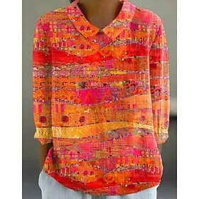Women's Blouse Long Sleeve Peter Pan Collar Casual Floral Bohemia Daily Stylish Collar Regular Tops Daily Buttons Print Pink Blue Orange Green Khaki Summer Spr