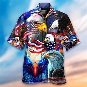 Amerikanischer Unabhängigkeitstag Herren Adler Amerikanische Flagge Shirt Sommer Hawaiianisches Hemd Knopfleiste Kurzarm Hawaiianischer Designer Freizeit Outdo