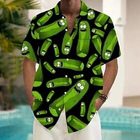 Homme Drôle cornichon Chemise Chemise hawaïenne Chemise Boutonnée Manche Courte Hawaïen Vacances Fête Tenue de plage Été Printemps Col Rabattu Impression 3D ch