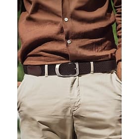 Cinturón elástico tejido para hombre con hebilla de metal: cinturón trenzado ajustable e informal para negocios, viajes y uso diario.