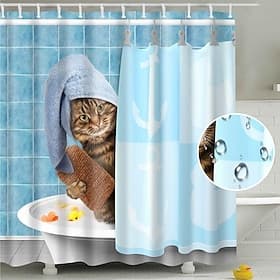 Shower Curtain with Hooks 180cm180cm(7070) Polyester Washable Waterproof Animal Pattern for Kids