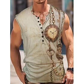 Herren Vintage Tank Top Henley Hemd Ärmellos Vintage Mode Designer Outdoor Lässig Täglich Sommer Frühling  Herbst Khaki Henley Henley T-Shirt