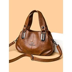 Women's Faux Leather Shoulder Handbag with Dual Handles – Vintage Casual Satchel Bag with Crossbody Strap for Office, Travel and Daily Use
