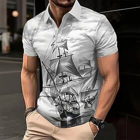Hombre Barco Polo Manga Corta Camisas de polo Camisas con cuello Vintage Exterior Ropa Deportiva Ropa Cotidiana Impresión 3D Verano Gris
