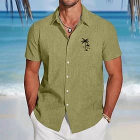 Men's Coconut Tree Tropical Plants Linen Shirt Beach Shirt Summer Hawaiian Shirt Short Sleeve Hawaiian Vacation Holiday Beach Wear Summer Spring Turndown Colla
