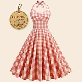 Années 1950 Rétro Vintage Rockabilly Robe trapèze Robe Évasée Quadrillé / Guingan Ajusté  Évasé Balançoire Col Halter Déguisement Femmes Enterrement de Vie de